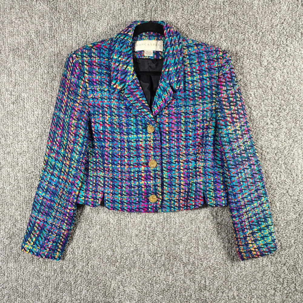 Doncaster Cropped Blazer Multi Color Silk Woven Vintage 90s Women Size 8